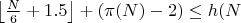 $\left\lfloor \frac{N}{6} + 1.5 \right\rfloor + (\pi(N) - 2) \leq h(N$ $\left\lfloor \frac{N}{6} + 1.5 \right\rfloor + (\pi(N) - 2) \leq h(N$