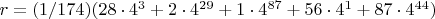 $ r = (1/174)(28\cdot4^3 + 2\cdot4^{29} + 1\cdot4^{87} + 56\cdot4^1 + 87\cdot4^{44})$