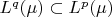 $L^q(\mu)\subset L^p(\mu)$