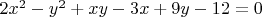 $2x^2-y^2+xy-3x+9y-12=0$