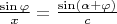 $\frac{\sin \varphi}{x} = \frac{\sin (\alpha + \varphi)}{c}$