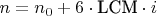 $n=n_0 + 6 \cdot \text{LCM} \cdot i$