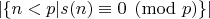 $|\{n < p | s(n) \equiv 0 \pmod p\}|$