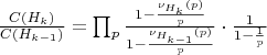 $\frac{C(H_k)}{C(H_{k-1})} = \prod_{p} \frac{1 - \frac{\nu_{H_k}(p)}{p}}{1 - \frac{\nu_{H_{k-1}}(p)}{p}} \cdot \frac{1}{1 - \frac{1}{p}}$
