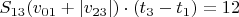 $S_{13}(v_{01}+|v_{23}|)\cdot(t_3-t_1)=12м$ $S_{13}(v_{01}+|v_{23}|)\cdot(t_3-t_1)=12м$