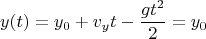$$y(t) = y_0 + v_y t - \dfrac{g t^2}{2} = y_0$$