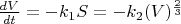 $\frac{d V}{d t} = - k_1 S= -k_2 (V)^{\frac{2}{3}}$