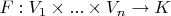 $F: V_1 \times ... \times V_n \to K$ $F: V_1 \times ... \times V_n \to K$