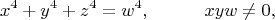 $$ x^4+y^4+z^4=w^4,\quad\quad\quad xyw\neq 0, \tag1 $$