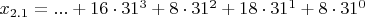 $x_{2.1}=...+16\cdot 31^{3}+8\cdot 31^{2}+18\cdot 31^{1}+8\cdot 31^{0}$