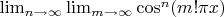 $\lim_{n\to\infty}\lim_{m\to\infty}\cos^n(m! \pi x)$