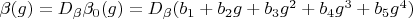 $\beta(g)=D_{\beta} \beta_0(g)=D_{\beta} (b_1+b_2 g+b_3 g^2+b_4 g^3+b_5 g^4)$