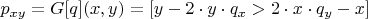 $p_{xy} = G[q](x, y) = [y - 2\cdot y\cdot q_x > 2\cdot x \cdot q_y - x]$