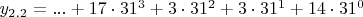 $y_{2.2}=...+17\cdot 31^{3}+3\cdot 31^{2}+3\cdot 31^{1}+14\cdot 31^{0}$