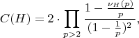 $$C(H) = 2 \cdot \prod_{p>2} \frac{1 - \frac{\nu_H(p)}{p}}{(1 - \frac{1}{p})^2},$$