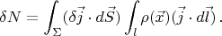 $$ \delta N=\int_\Sigma(\delta\vec{j}\cdot d\vec{S})\int_l\rho(\vec{x})(\vec{j}\cdot d\vec{l})\,. $$