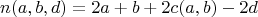 $$n(a,b,d) = 2a+b+2c(a,b)-2d$$
