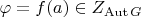 $\varphi=f(a)\in Z_{\operatorname{Aut}G}$