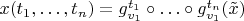 $x(t_1,\ldots,t_n)=g_{v_1}^{t_1}\circ\ldots\circ g_{v_1}^{t_n}(\tilde x)$
