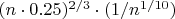 $(n \cdot 0.25)^{2/3} \cdot (1/n^{1/10})$