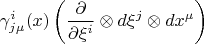 $$\gamma^{i}_{j \mu}(x) \left( \frac{\partial}{\partial \xi^i} \otimes d\xi^j \otimes dx^{\mu} \right)$$
