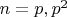 $n=p,p^2$