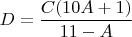 $D=\dfrac{C(10A+1)}{11-A}$