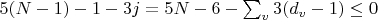$5(N-1)-1 - 3j = 5N- 6 - \sum_v 3(d_v - 1) \le 0$