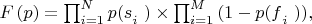$\[F\left(p\right)=\prod^N_{i=1}{{p(s}_{i\ })}\times \prod^M_{i=1}{{(1-p(f}_{i\ }))},\] $