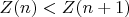 $Z(n) < Z(n+1)$