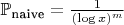 $\mathbb{P}_{\text{naive}} = \frac{1}{(\log x)^m}$ $\mathbb{P}_{\text{naive}} = \frac{1}{(\log x)^m}$