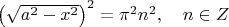 $\left(\sqrt{a^2 - x^2}\right) ^2 = \pi^2 n^2, \quad n \in Z$