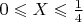 $0\leqslant X \leqslant \frac {1}{4}$ $0\leqslant X \leqslant \frac {1}{4}$