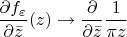 $\dfrac{\partial f_\varepsilon}{\partial \bar z}(z)\to \dfrac{\partial}{\partial \bar z}\dfrac{1}{\pi z}$