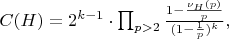 $  C(H) = 2^{k-1} \cdot \prod_{p > 2} \frac{1 - \frac{\nu_H(p)}{p}}{(1 - \frac{1}{p})^k},   $
