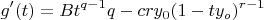 $$g'(t) = B{t^{q - 1}}q - cr{y_0}{(1 - t{y_o})^{r-1}}$$