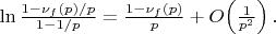 $\ln\frac{1-\nu_f(p)/p}{1-1/p} = \frac{1-\nu_f(p)}{p} + O\!\left(\frac{1}{p^2}\right).$
