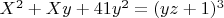 $X^2 + Xy + 41y^2 = (yz+1)^3$