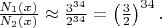 $\frac{N_1(x)}{N_2(x)} \approx \frac{3^{34}}{2^{34}} = \left(\frac{3}{2}\right)^{34}.$