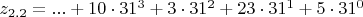 $z_{2.2}=...+10\cdot 31^{3}+3\cdot 31^{2}+23\cdot 31^{1}+5\cdot 31^{0}$