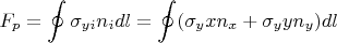 $$F_p=\oint{\sigma_{yi} n_i}dl=\oint({\sigma_yx n_x+\sigma_yy n_y})dl$$ $$F_p=\oint{\sigma_{yi} n_i}dl=\oint({\sigma_yx n_x+\sigma_yy n_y})dl$$