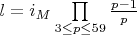 $l = i_M \prod\limits_{3\le p \le 59} \frac{p-1}{p}$
