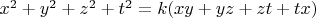 $x^2+y^2+z^2+t^2=k(xy+yz+zt+tx)$