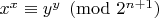 $x^x\equiv y^y\pmod{2^{n+1}}$